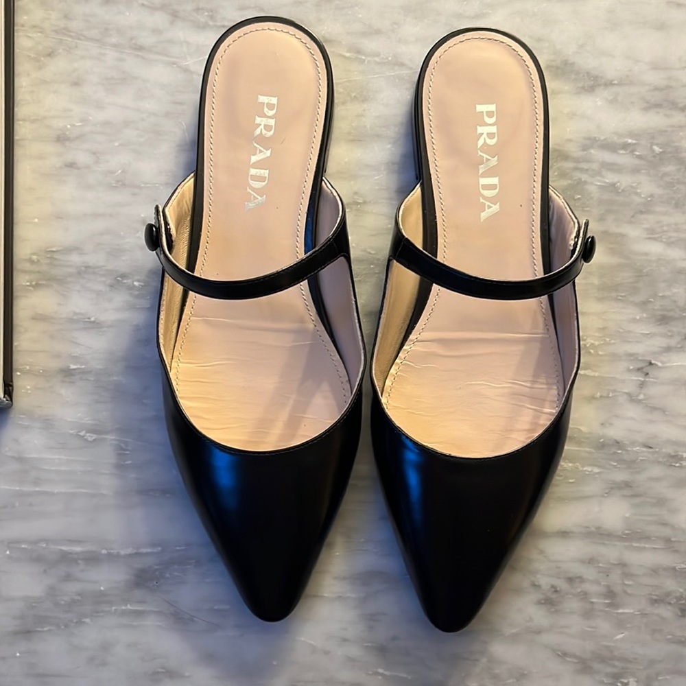 Prada leather Mary Jane slides size 37.5. *These fit more like a woman’s US7.